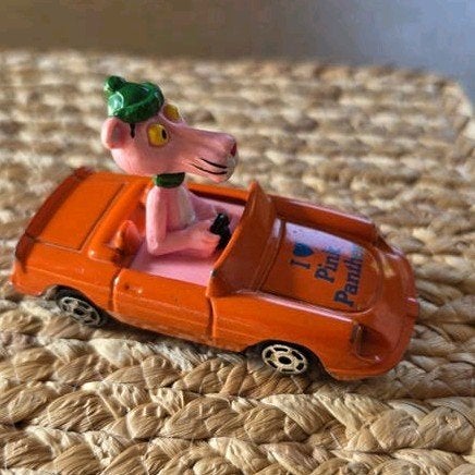 Vintage 80s Roze Pink Panter auto met figuur, Ophalen of Verzenden, Gebruikt