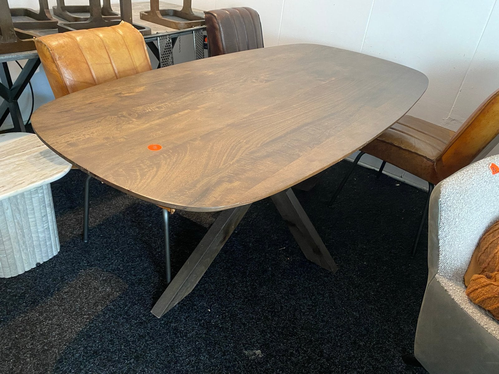 Deense ovale eettafel spinpoot 180 donkerbruin massief hout, Ophalen, Nieuw, 50 tot 100 cm, 150 tot 200 cm