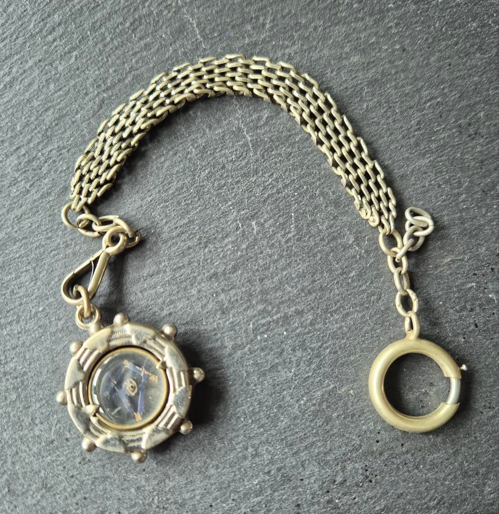Antieke kompas hanger met ketting, Antiek en Kunst, Ophalen of Verzenden