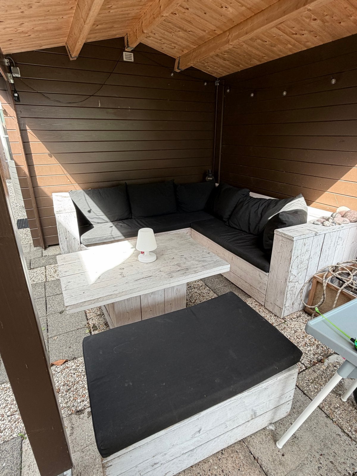 Steigerhouten loungeset met kussens, Ophalen, 5 zitplaatsen, Gebruikt, Steigerhout