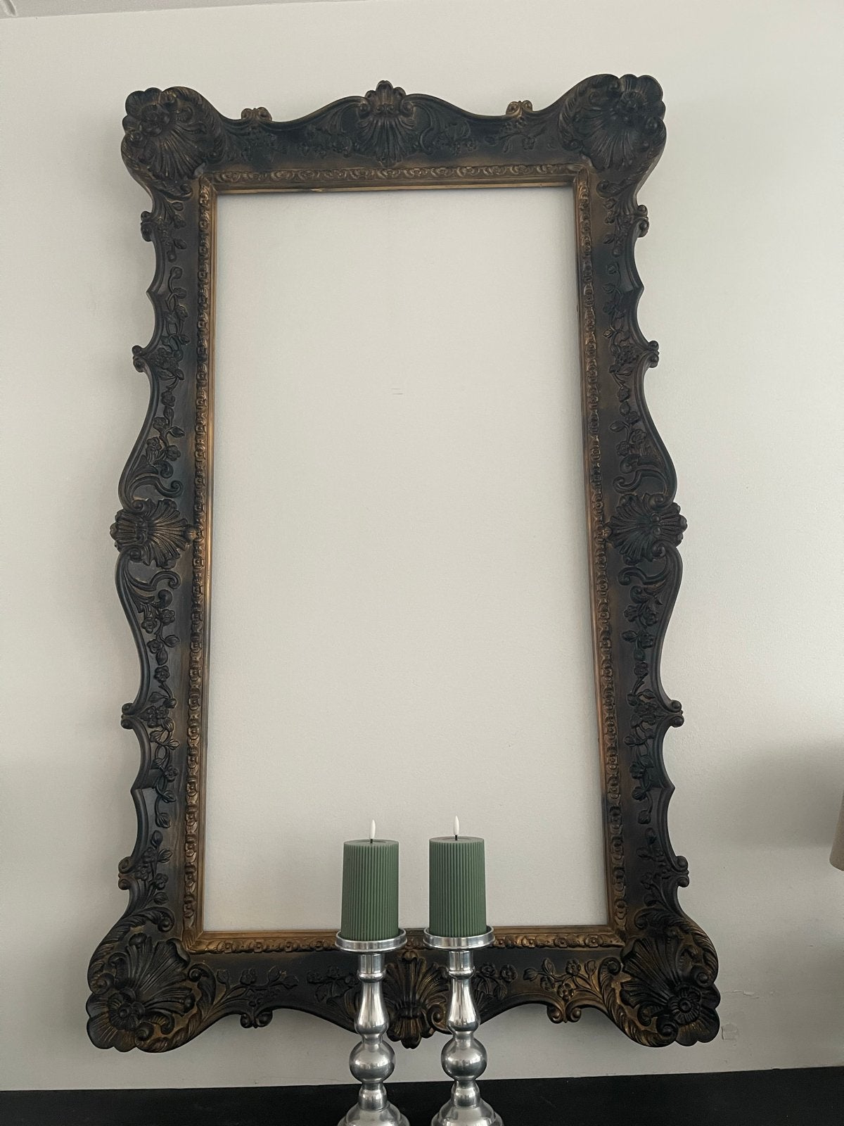 Grote barok spiegel lijst - Antiek zwart met goudkleurig, Ophalen, Gebruikt, 200 cm of meer, 75 tot 100 cm