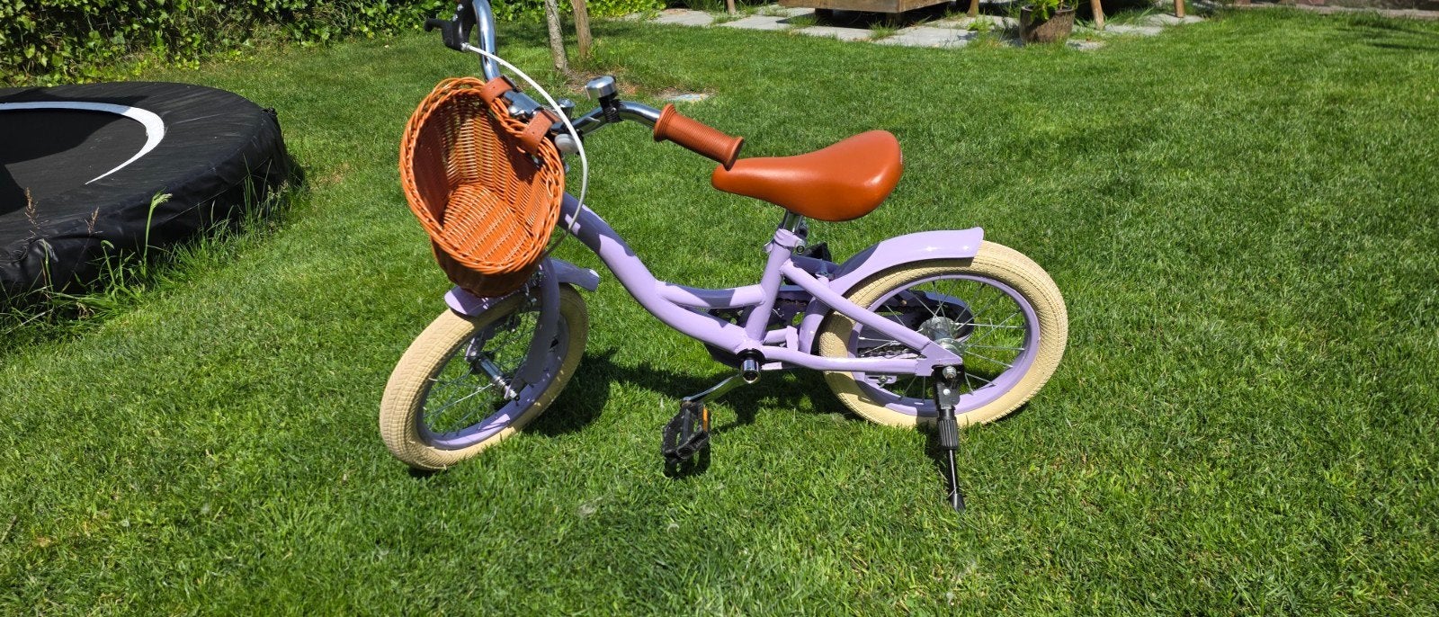 Kinderfietsje met mandje - Paars, Terugtraprem, Gebruikt, Onbekend, Ophalen of Verzenden
