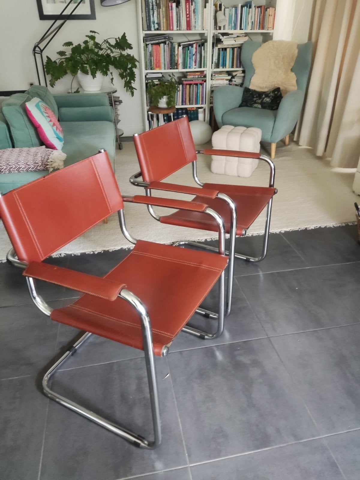 2 Mart Stam Bauhaus stoelen - Cognac kleur, Huis en Inrichting, Ophalen, Gebruikt, Twee, Bruin