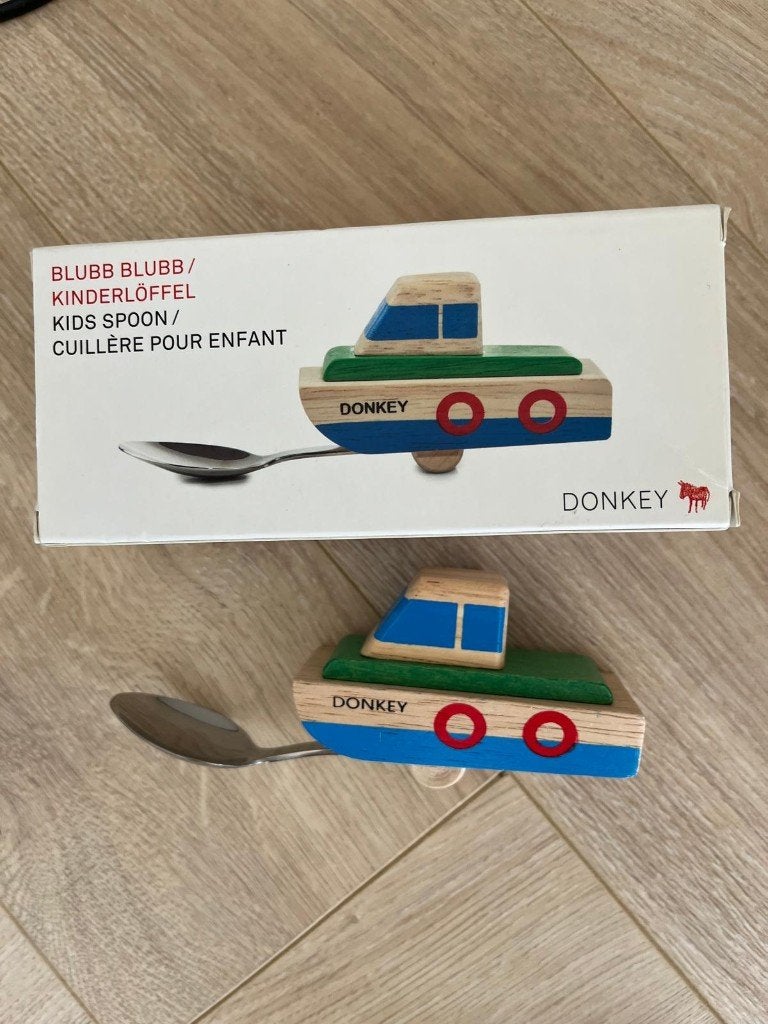 kinder lepel (Donkey houten boot veel eet plezier nieuw, Kinderbestek, Los bestek, Nieuw, Ophalen of Verzenden