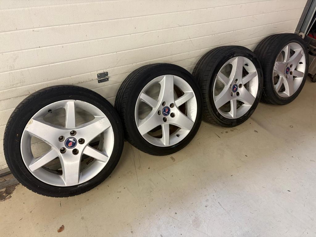 Saab 17 inch alu36 velgen met banden, Auto-onderdelen, Banden en Velgen, Ophalen, Velg(en), 17 inch, Personenwagen