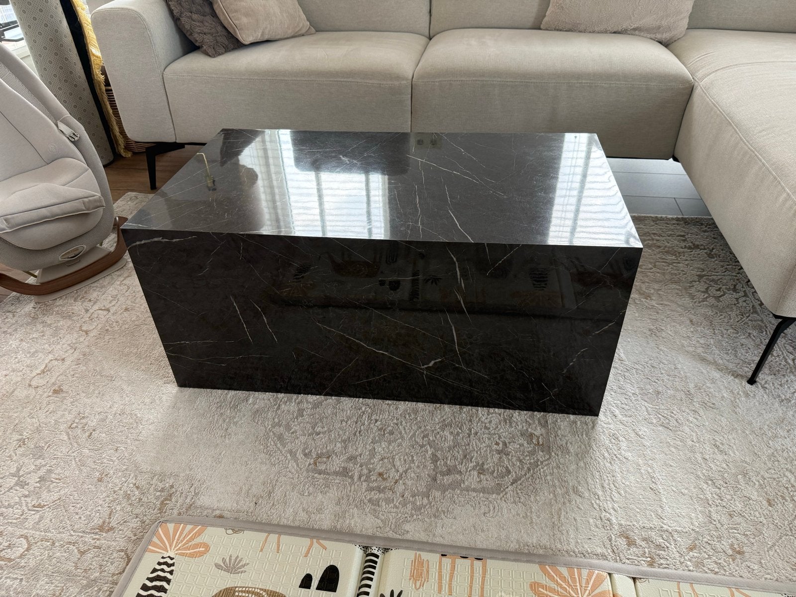 Westwing - Moderne salontafel van zwart marmerlook, Ophalen, Overige materialen, 100 tot 150 cm, 50 tot 100 cm