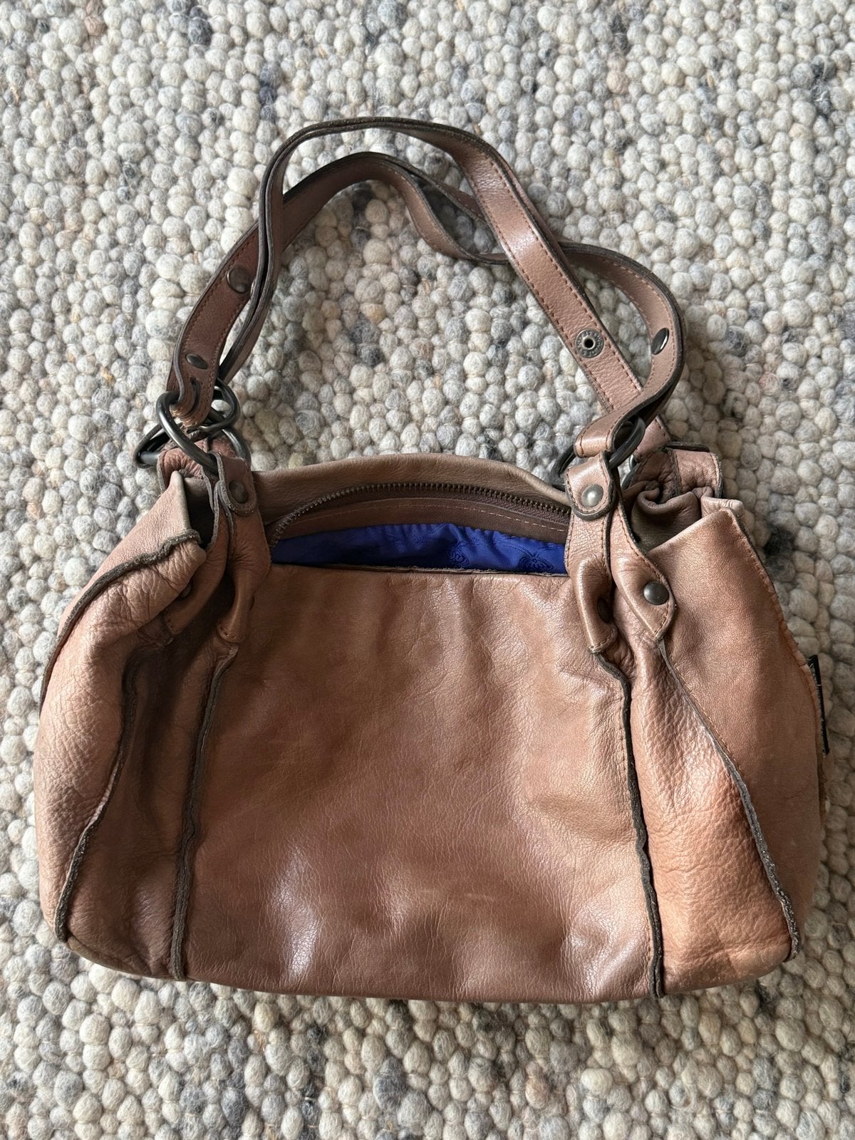 Fred de la Bretoniere leren handtas, Sieraden, Tassen en Uiterlijk, Ophalen, Gebruikt, Beige, Handtas