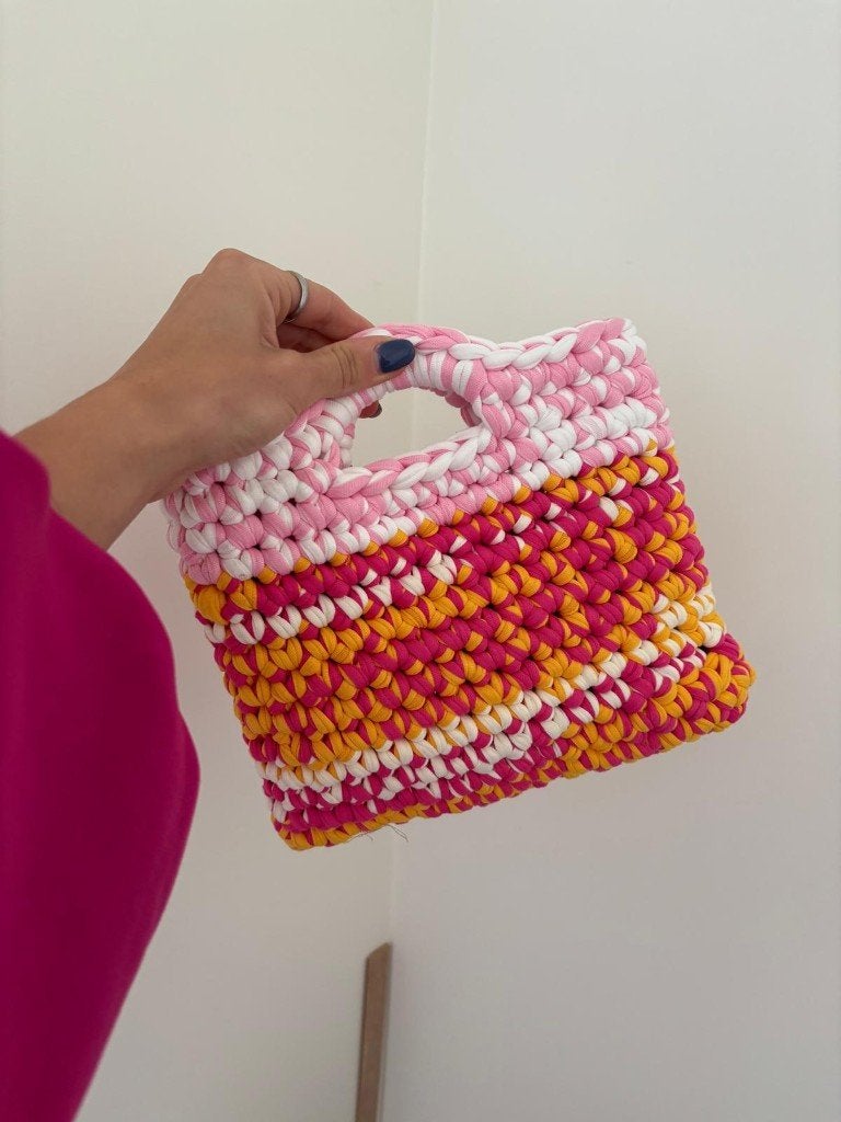 Gehaakt tasje zomerkleuren, Sieraden, Tassen en Uiterlijk, Tassen | Damestassen, Ophalen of Verzenden, Nieuw, Roze, Handtas