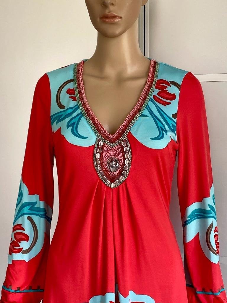 J352 K-Design maat XS=34 jurk jurkje rood/blauw, Kleding | Dames, Ophalen of Verzenden, Zo goed als nieuw, Knielengte, K design