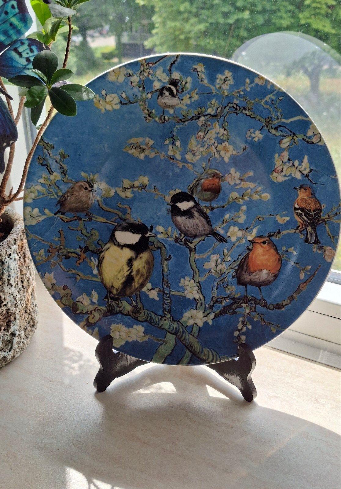 Heinen Delfts Blauw bord vogels, Ophalen of Verzenden, Zo goed als nieuw