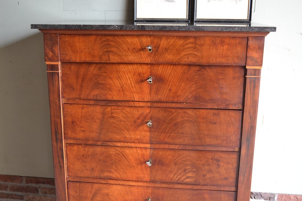 Prachtige antieke mahonie chiffoniere, ladekast met marmer., Antiek en Kunst, Antiek | Meubels | Kasten, Verzenden