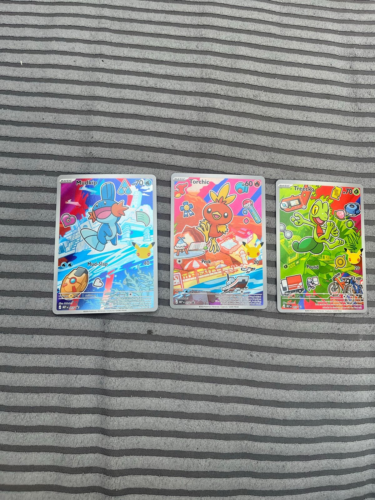 Pokémon Kaarten: Mudkip, Torchic, Treecko (Foil), Ophalen of Verzenden, Zo goed als nieuw, Meerdere kaarten, Foil