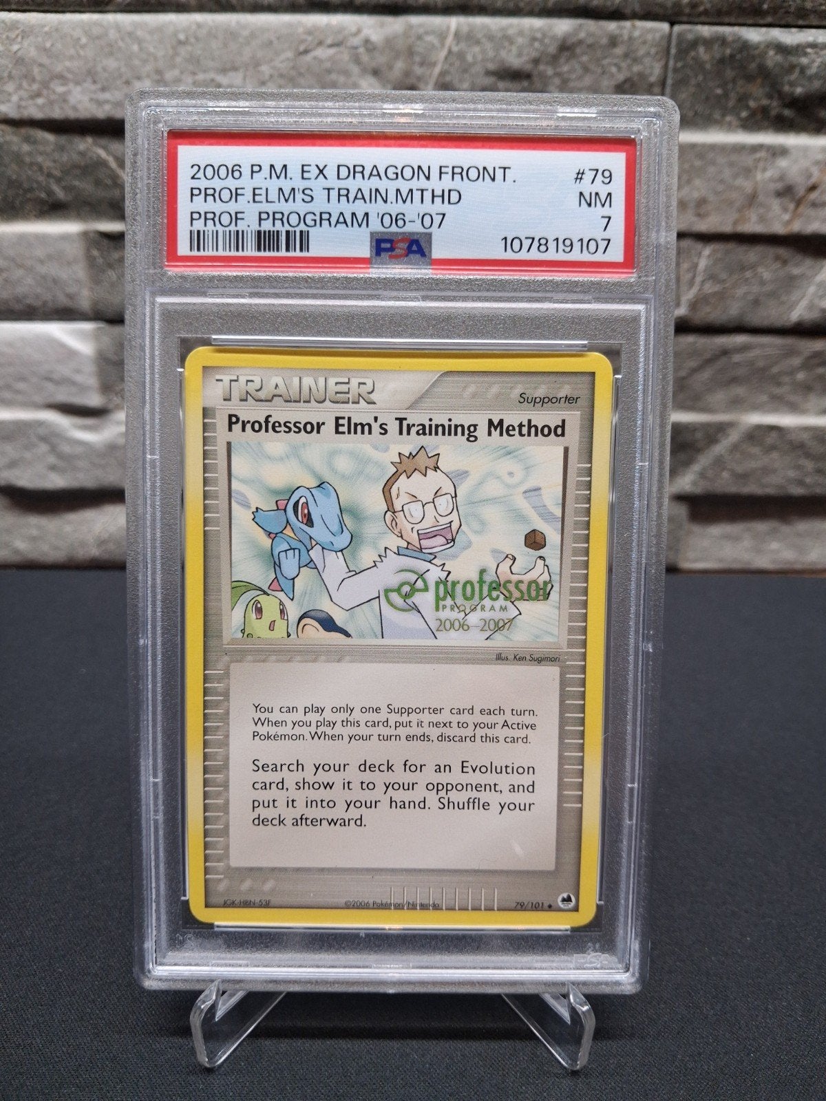 Professor Elm's Training Method Pokémon Kaart PSA 7 NM, Ophalen of Verzenden, Zo goed als nieuw, Losse kaart