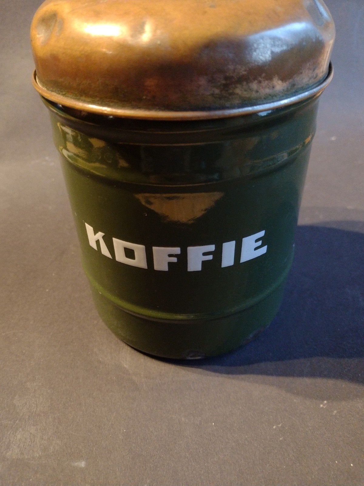 oude groene emaille koffie voorraadbus, Ophalen