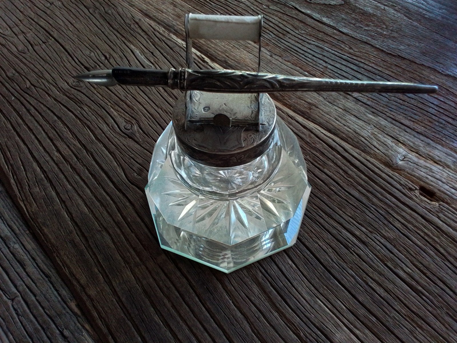 Oude inktpot zilver/kristal, Antiek en Kunst, Ophalen of Verzenden, Zilver