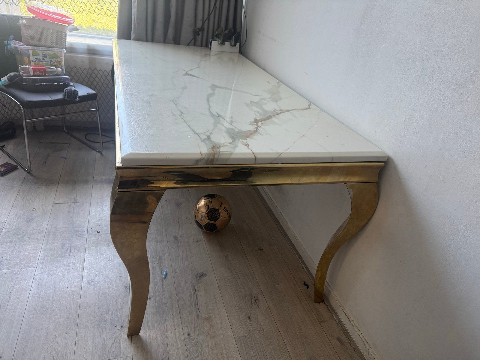 Luxe marmeren eettafel met gouden onderstel 180x90 cm, Ophalen, 50 tot 100 cm, 150 tot 200 cm, Zo goed als nieuw