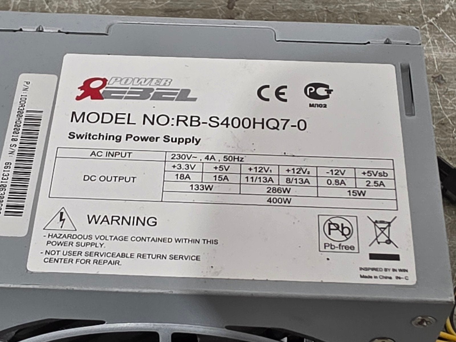 rebel power 400w max voeding psu power supply rb-s400hq7-0, Gebruikt, ., Ophalen of Verzenden, .