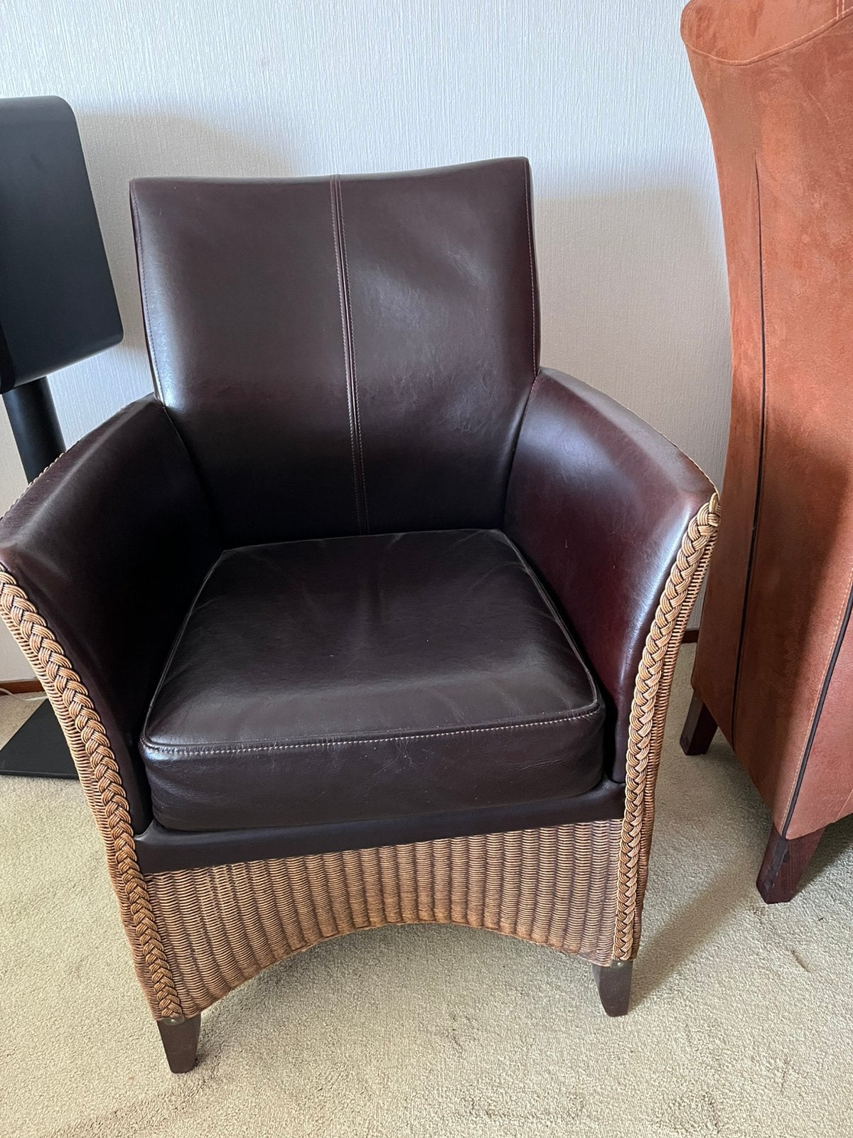 Originele Nouvion Lloyd Loom Fauteuil (Model Favorit), Ophalen, Gebruikt, Leer, Minder dan 75 cm