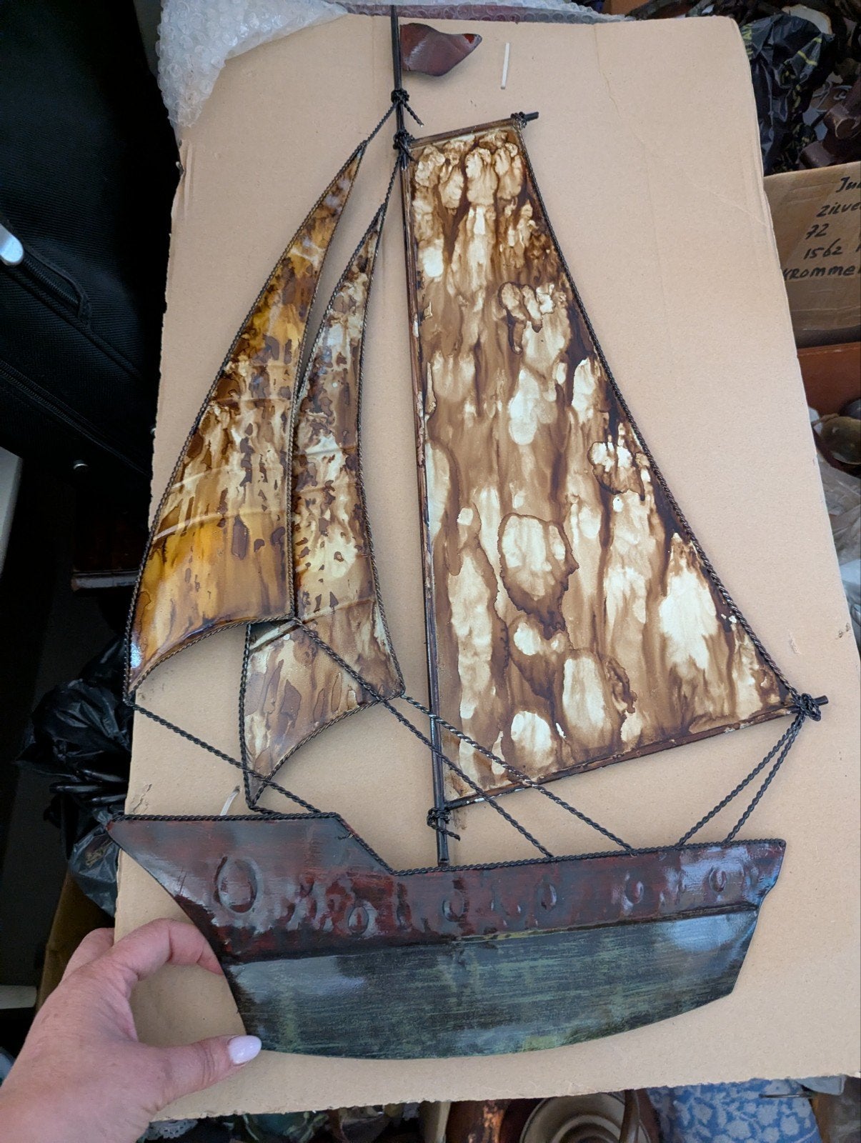 Decoratief Metalen Zeilschip Wanddecoratie, Vintage, Gebruikt, Meerkleurig, Ophalen of Verzenden