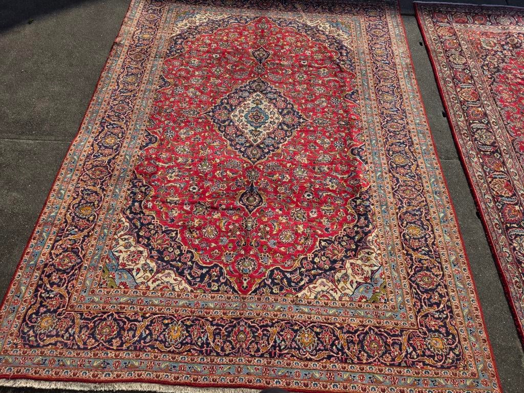 Vintage handgeknoopt perzisch tapijt kashan 400x300, Info@SlatsAntiek.nl, Perzisch, 200 cm of meer, Ophalen of Verzenden