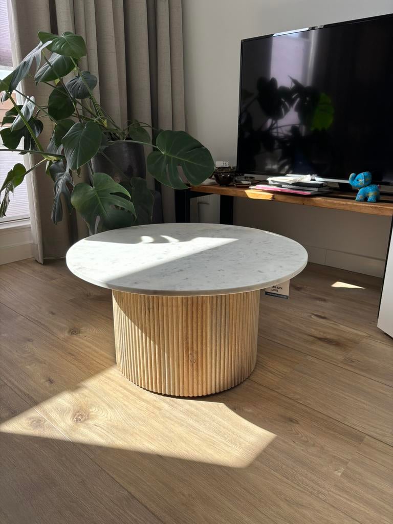 Meerdere Salontafels - Marmer, Mangohout, Industrieel, Ophalen, 50 tot 100 cm, Rond, Zo goed als nieuw