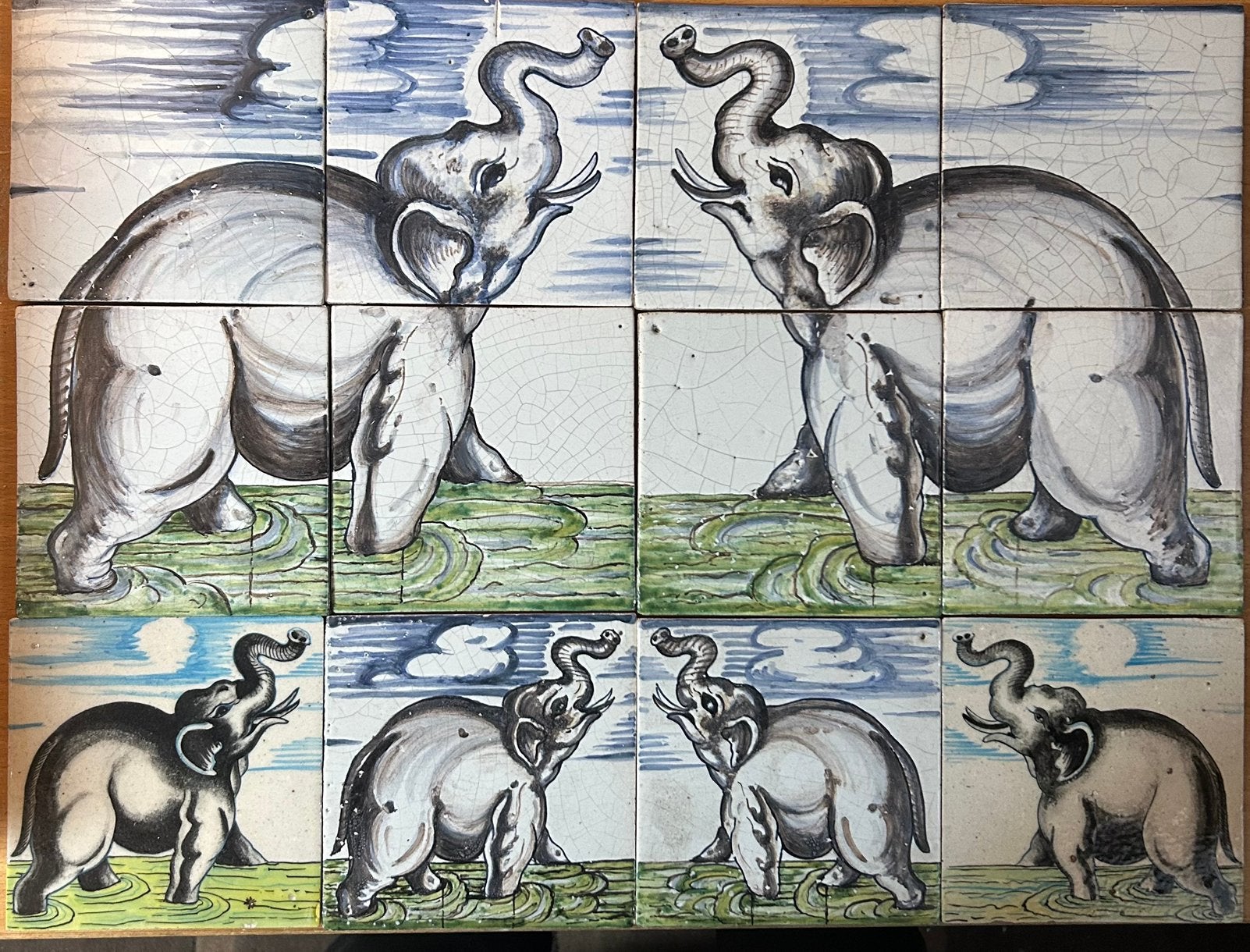 Authentieke afbeelding van olifant op tegeltjes, Ophalen of Verzenden