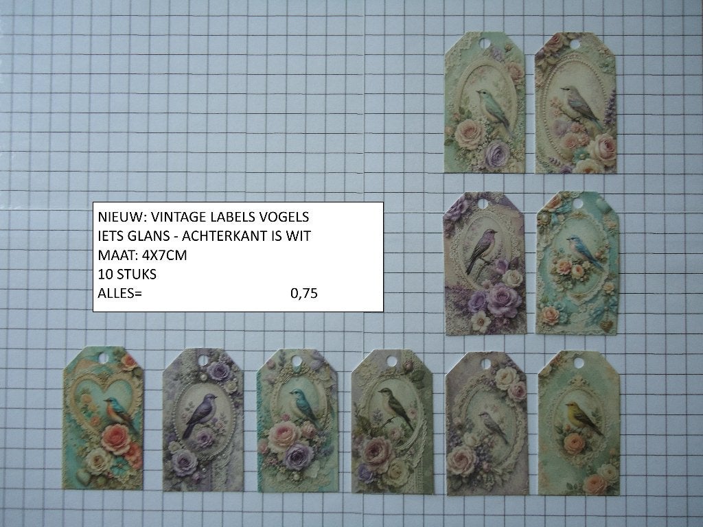 vintage labels vogels set 10 stuks ( alleen verzenden, Hobby en Vrije tijd, Ophalen, Nieuw, Versiering of Embellishment, Overige merken