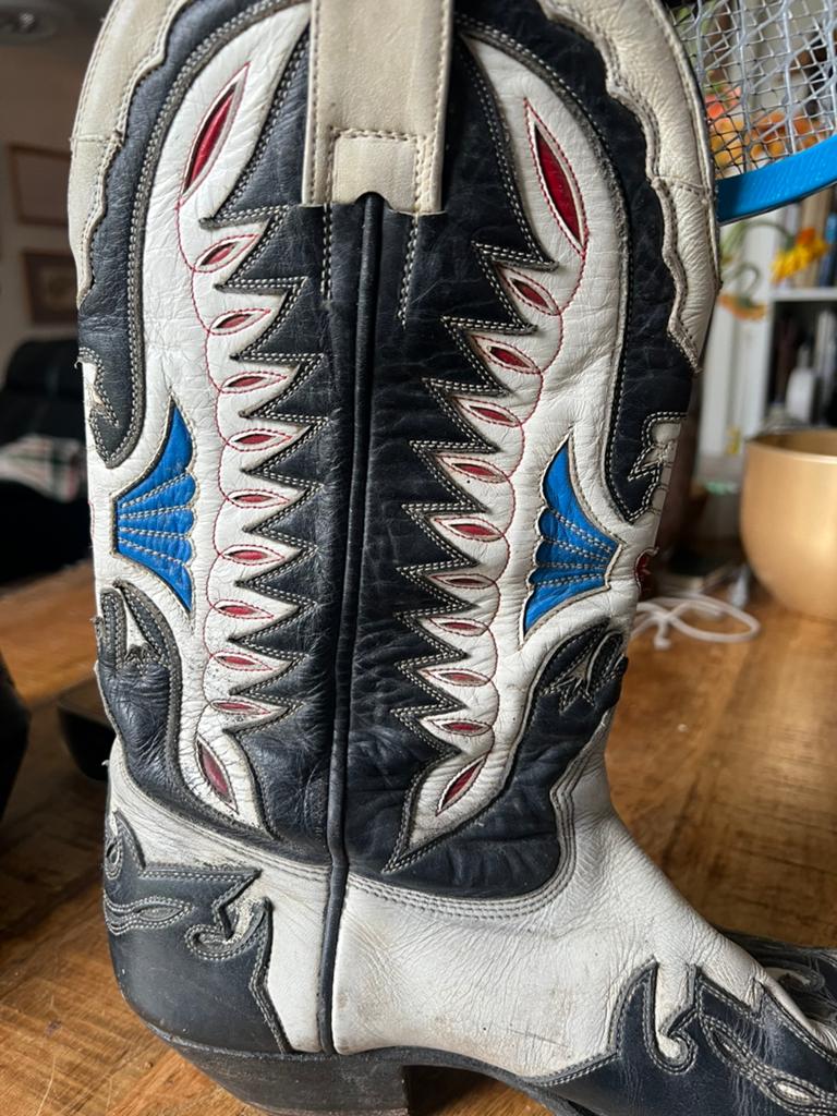 Vintage Western Laarzen - Zwart/Wit met Rode en Blauwe Detai, Ophalen of Verzenden, Gedragen, Zwart, Boots