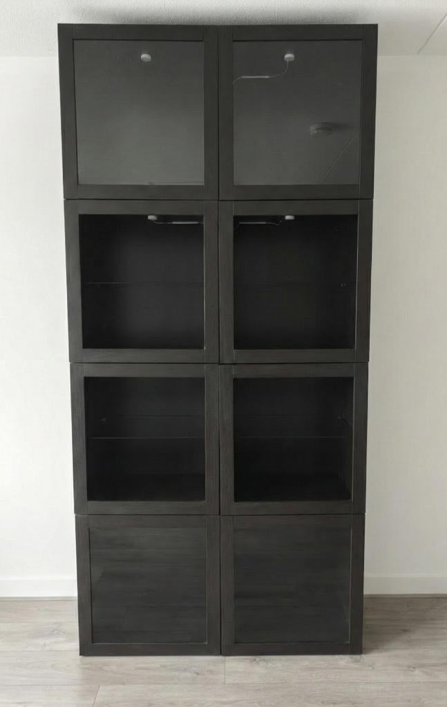 8x Ikea Besta vitrine elementen zwart met deuren, Ophalen, Gebruikt, 100 tot 150 cm, Minder dan 100 cm