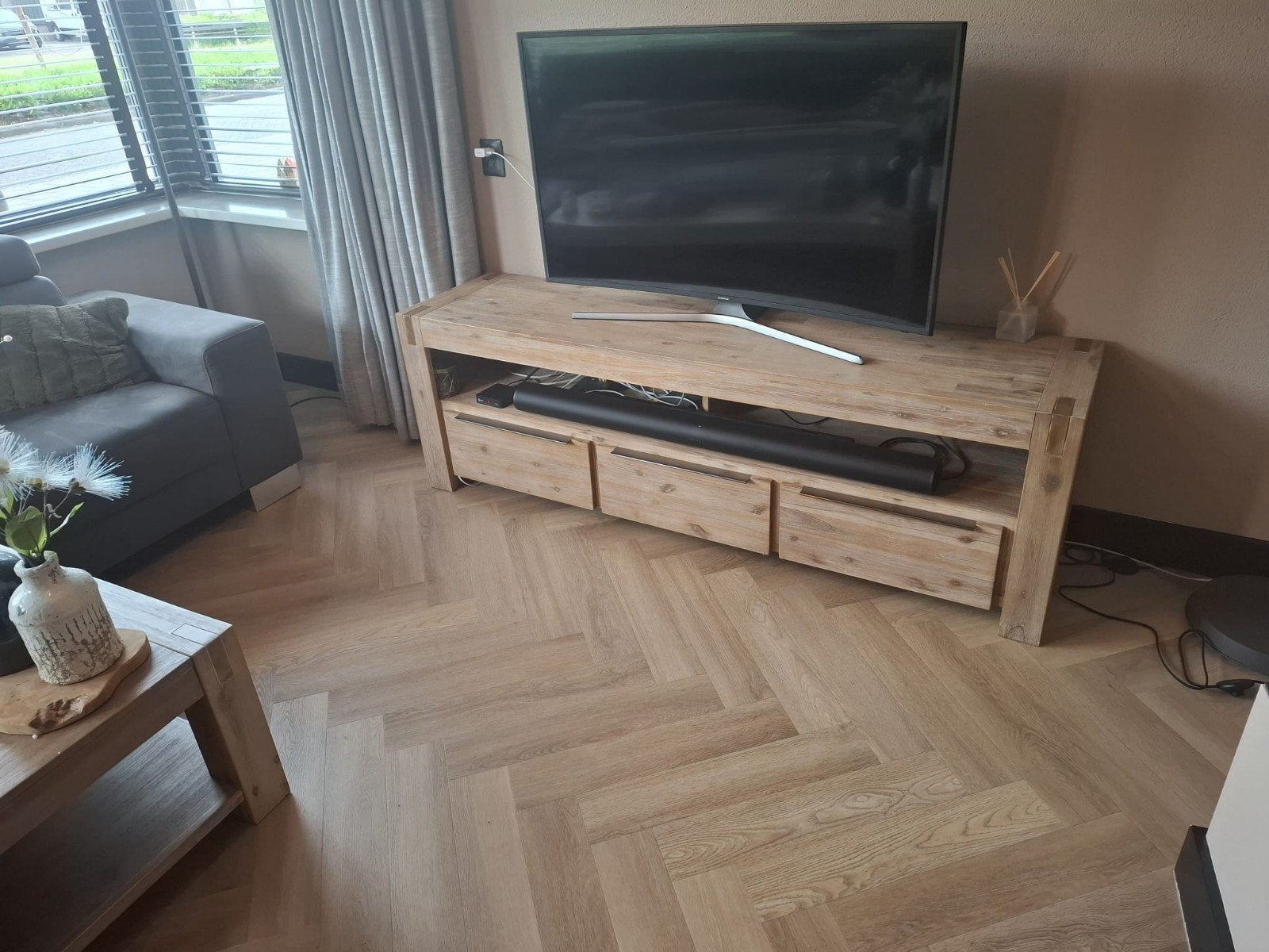 Robuuste massief eiken Salzburg eet+ salontafel , tv-meubel, Ophalen, Eikenhout, 50 tot 100 cm, Minder dan 100 cm
