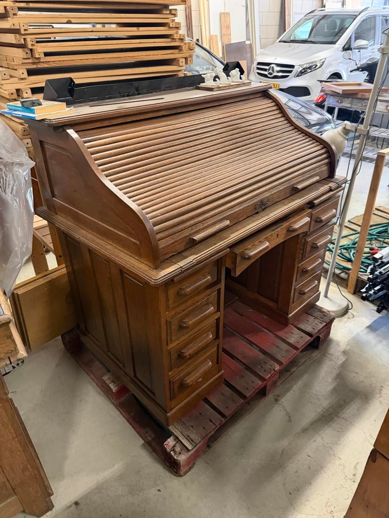 Antiek rolluikbureau - massief eiken ca. 1900, Antiek en Kunst, Ophalen