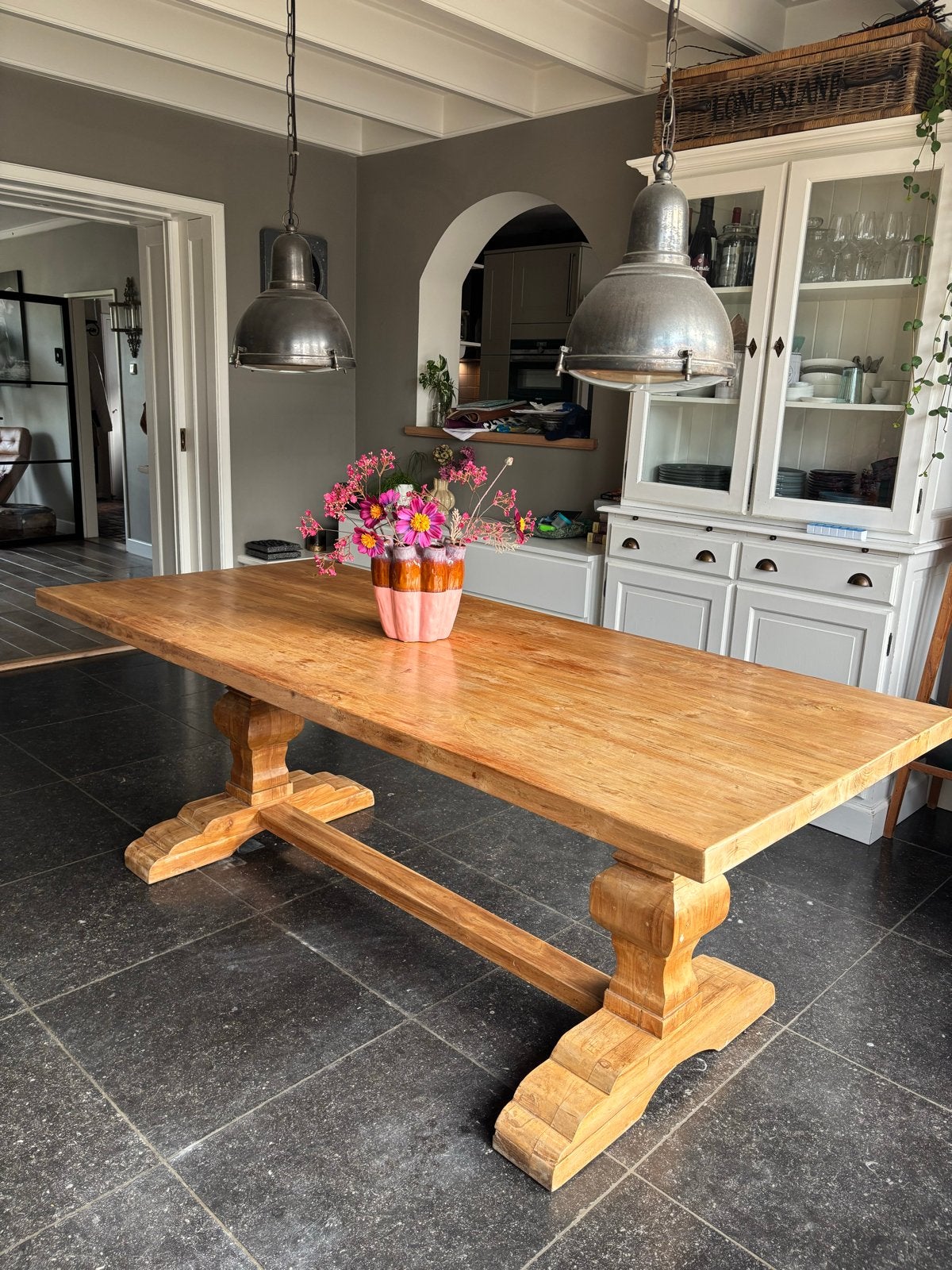 Kloostertafel teakhout 220x99 cm, Ophalen, Gebruikt, 100 tot 150 cm, Teakhout