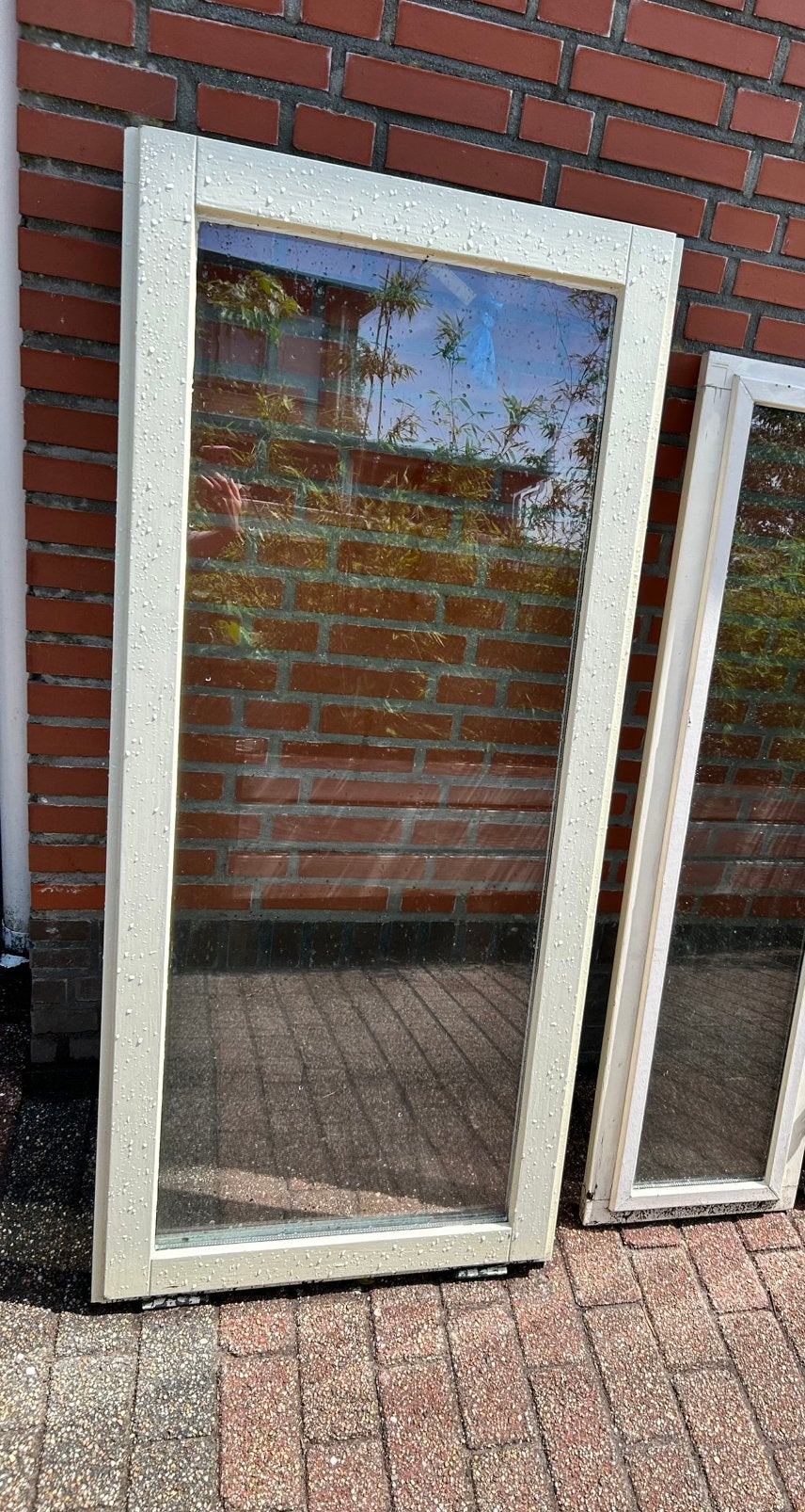 Groot hardhouten raam inclusief dubbelglas, Doe-het-zelf en Verbouw, Glas en Ramen, Ophalen, Gevelraam of Ruit, Gebruikt, 160 cm of meer