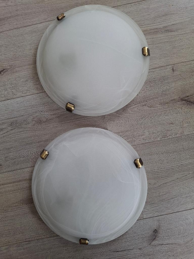 Plafondlamp 2 wit creme lampen, Ophalen, Gebruikt, Glas