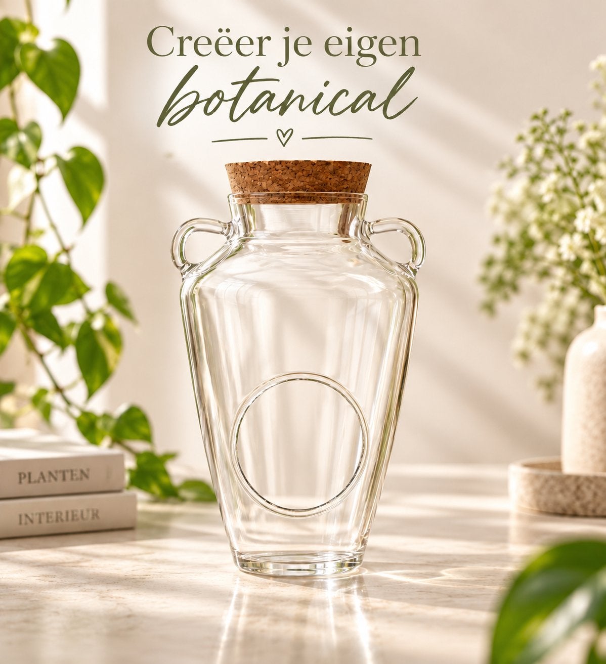 Glazen vaas met kurken stop - Creëer je eigen botanical, Transparant, Nieuw, Met deksel, Ophalen of Verzenden