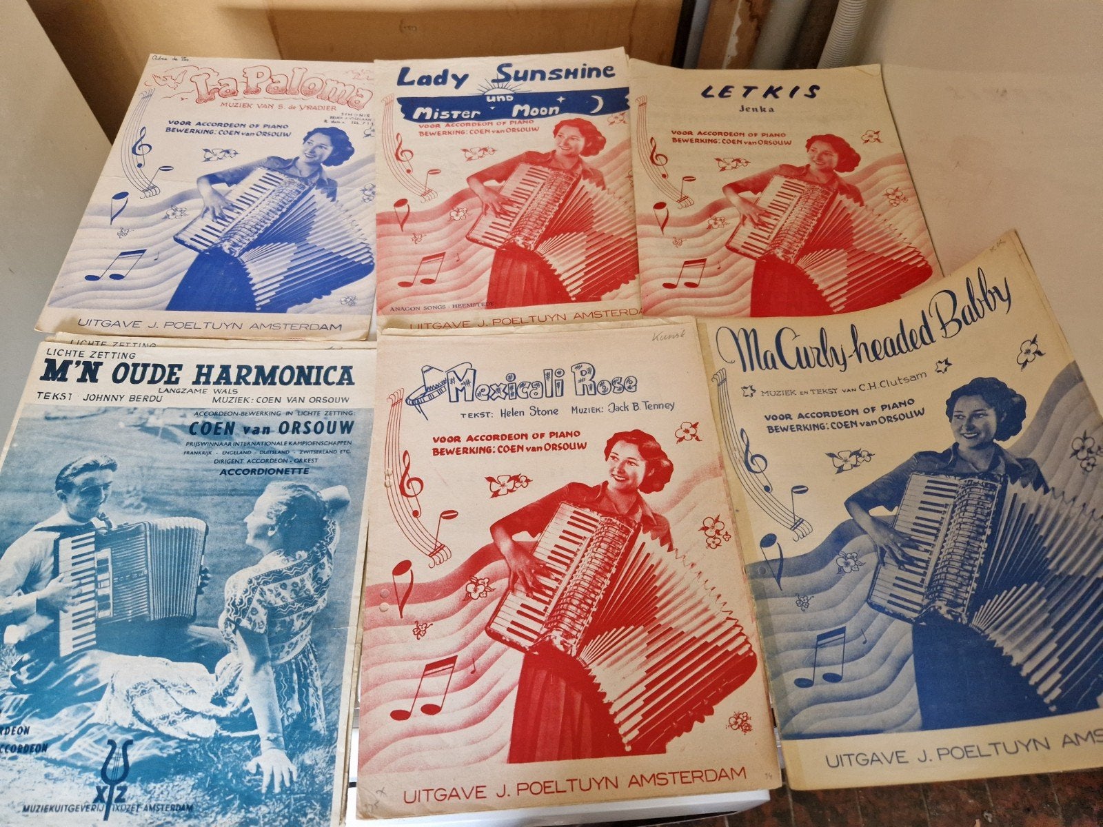 Vintage bladmuziek voor accordeon en piano, Gebruikt, Verzenden, Accordeon, Overige soorten