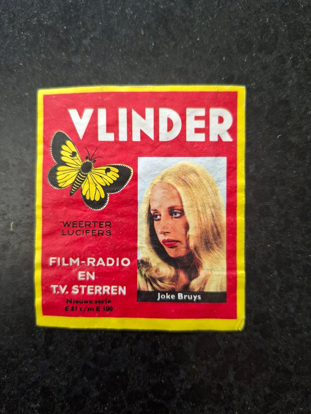 paketiket Vlinder artiesten E81-E100  Joke Bruys, Ophalen of Verzenden, Sigarenbandjes