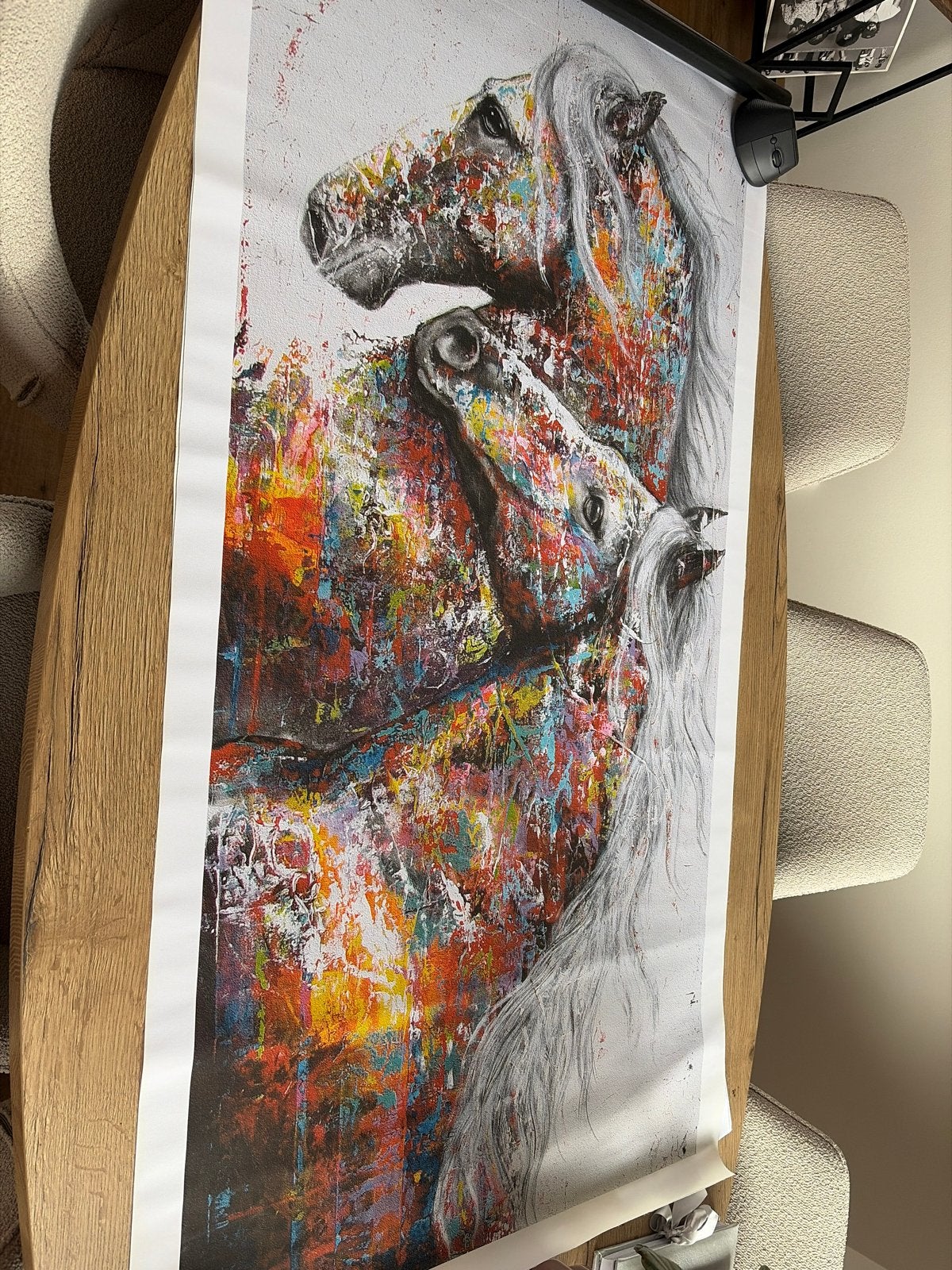 Canvas paarden kunstwerk - 140x70 cm met witte rand, Ophalen of Verzenden, Textiel, Print, Dieren
