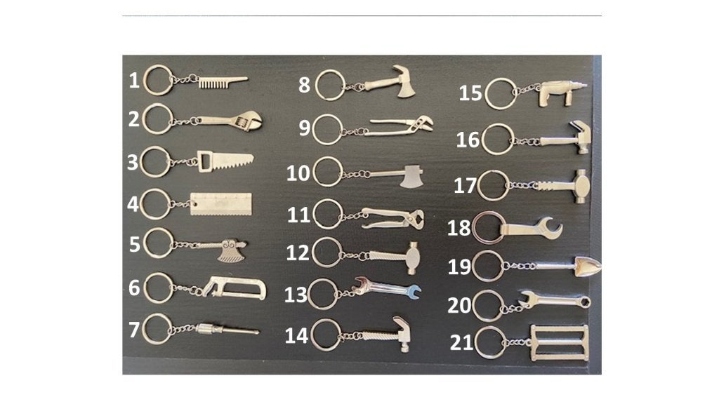 Sleutelhanger, gereedschap van ijzer metaal, zilverkleurig, Ophalen of Verzenden, Nieuw, Overige typen