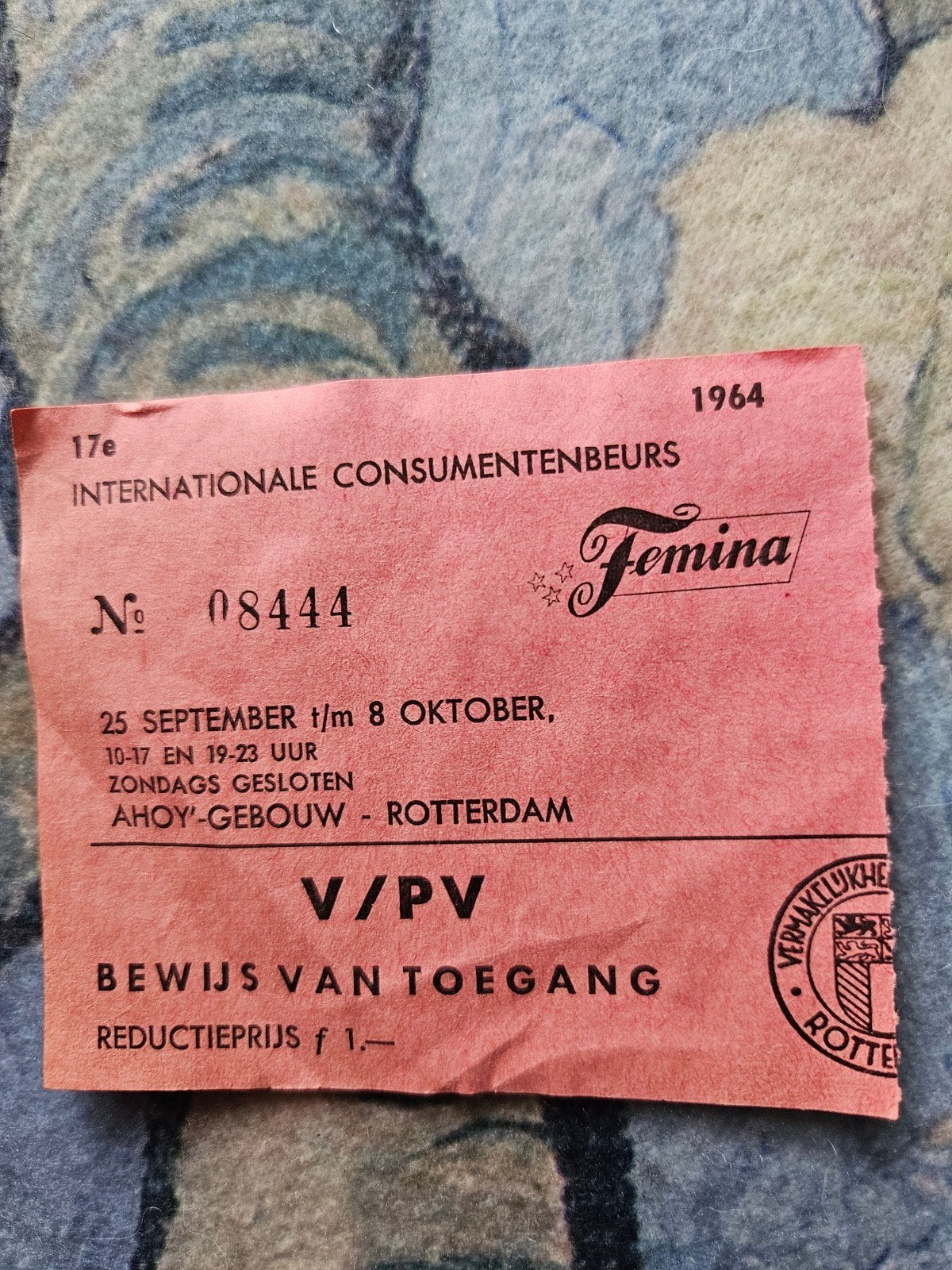 Femina oud kaartje ahoy, Tickets en Kaartjes, Eén persoon