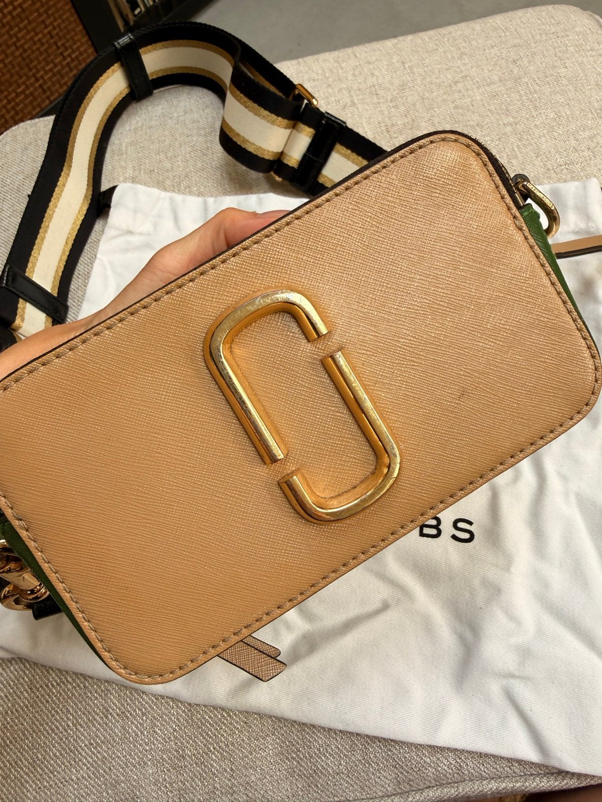 Marc Jacobs The Snapshot schoudertasje beige/groen, Verzenden, Zo goed als nieuw, Beige, Schoudertasje