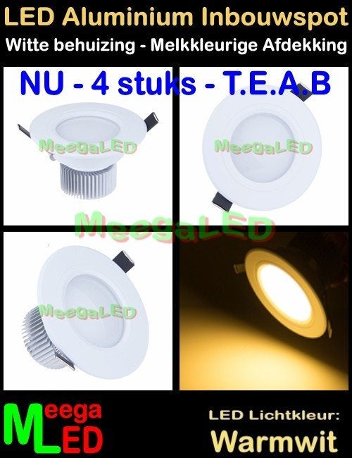 LED WIT aluminium inbouwspot SMD5730 Warmwit 5W - 4 stuks, Huis en Inrichting, Lampen | Spots, Nieuw, Overige fittingen, Ophalen of Verzenden