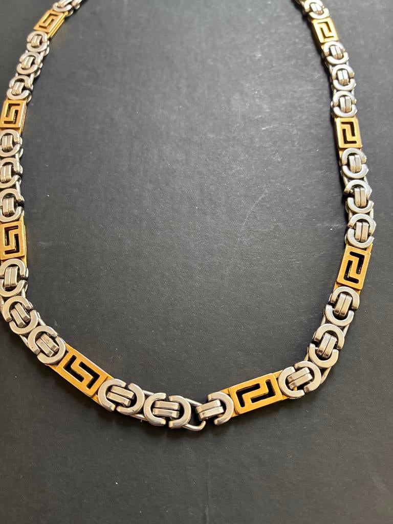 Koningsketting bicolor platte/lange schakels 60 cm, Sieraden, Tassen en Uiterlijk, Kettingen, Ophalen of Verzenden, Gebruikt, Goud