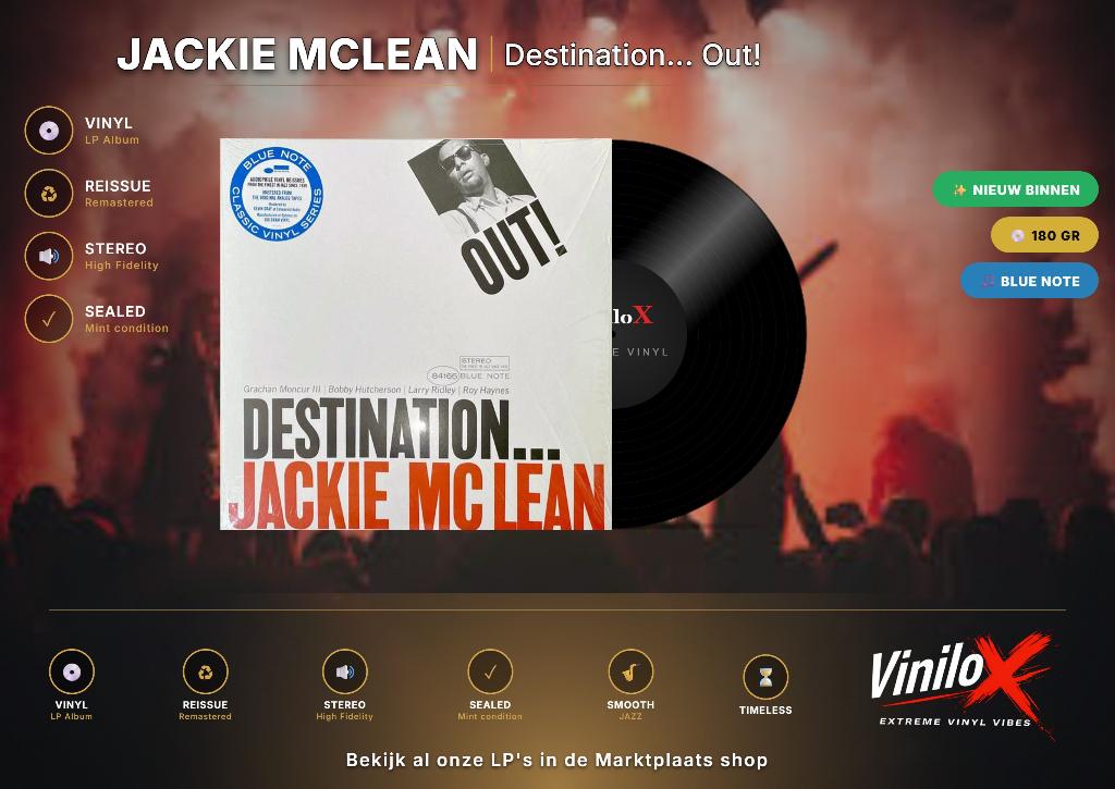 Jackie McLean – Destination... Out! | LP Bleu Note, Geseald, 1980 tot heden, Ophalen of Verzenden, 12 inch