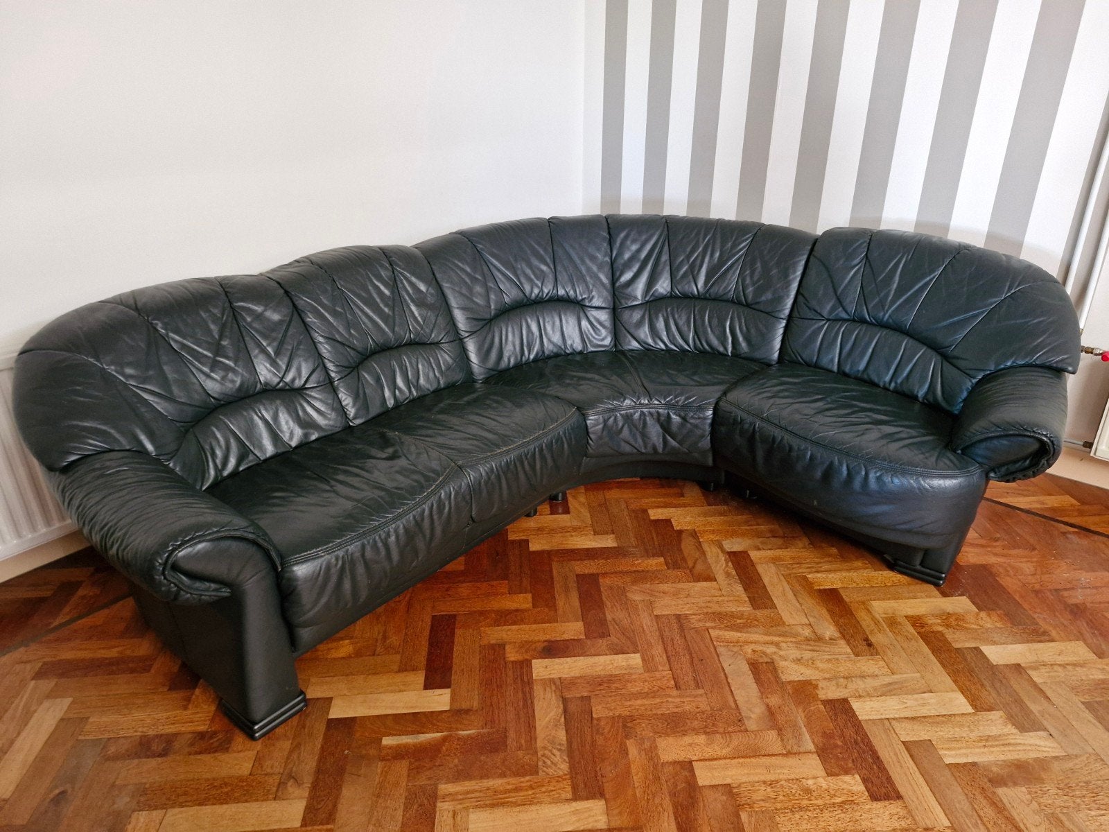Leren Hoekbank - zwart, Huis en Inrichting, Banken | Bankstellen, Ophalen, Gebruikt, Klassiek, Comfortabel, 100 tot 125 cm