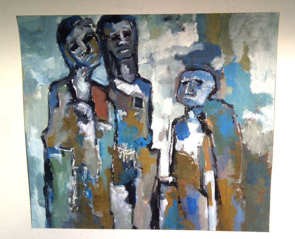 3 figuren in abstract '87 - Jelle Hoogstra (1924-2003), Gouache, Portret of Personen, Expressionistisch, Ophalen of Verzenden