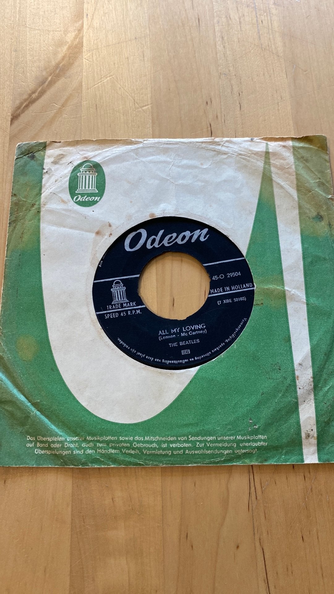 Vinyl single the Beatles - All my loving, Ophalen of Verzenden, Gebruikt, Pop