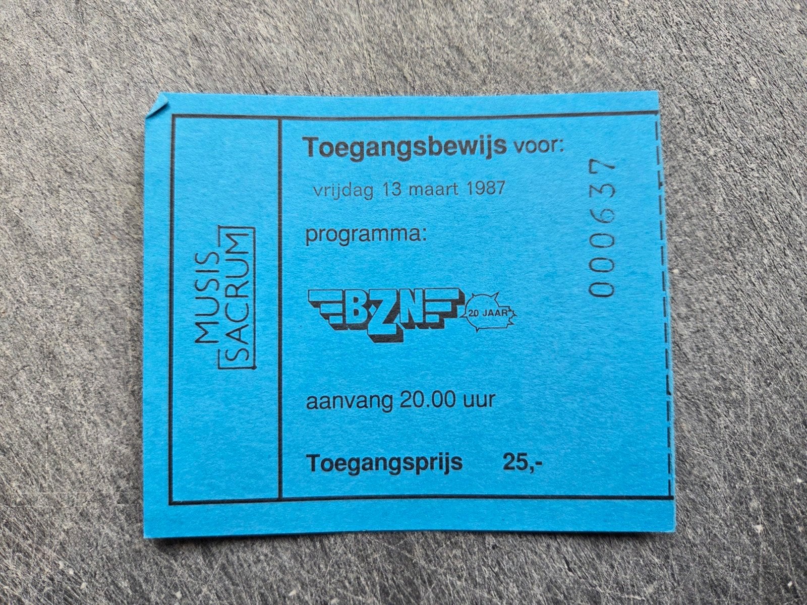 Ticket BZN 13-03-1987 20-jarig jubileumtour, Cd's en Dvd's, Dvd's | Muziek en Concerten, Verzenden