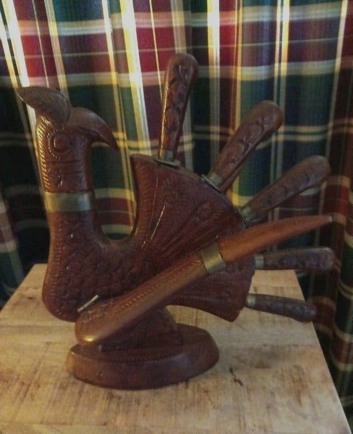 Vintage houten messen standaard., Antiek en Kunst, Ophalen of Verzenden