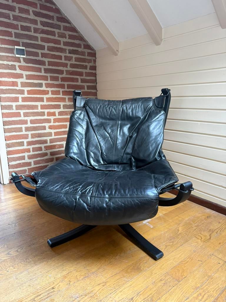 Sigurd ressell Falcon chair, vintage, 75 tot 100 cm, Ophalen of Verzenden, 75 tot 100 cm, Leer